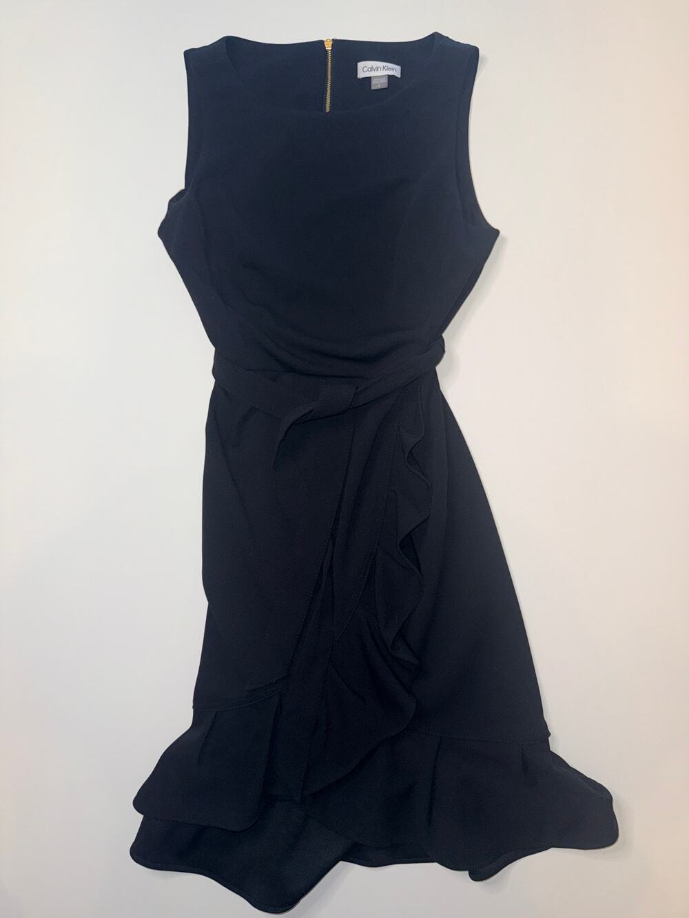 Calvin Klein Black Sleevless Belted Shift Dress Size 6 Stretch Career